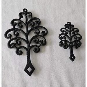 Cast Iron Family Tree Trivet 1951 Black Footed MCM T-5 Set Of 2 Vintage